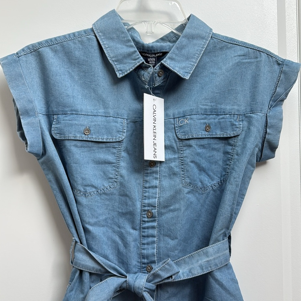 NWT Calvin Klein Jeans KIDS Chambray Blue Shirt Dress, 8-10